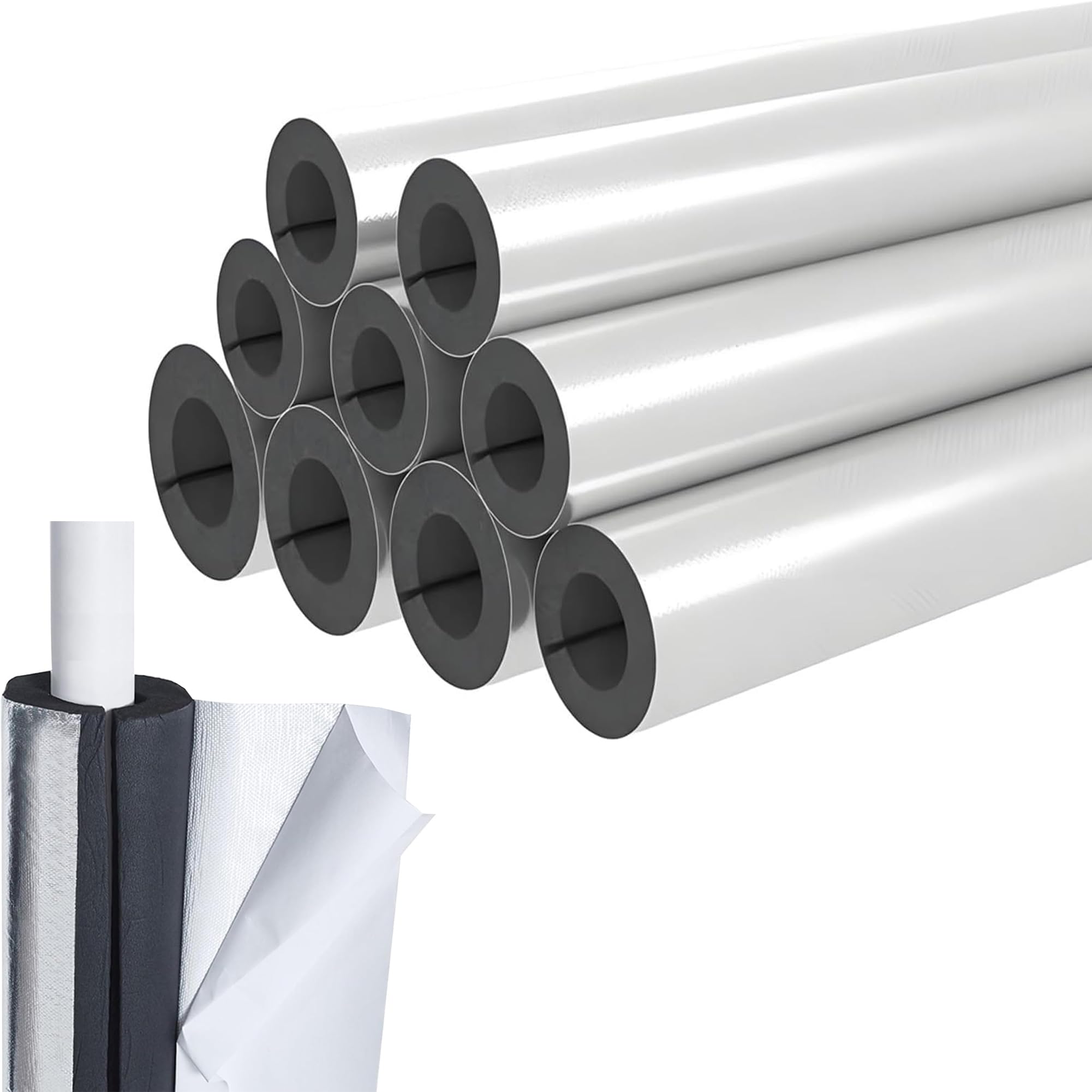 Tubo di Isolamento Antigelo per Esterni (ID) 114mm x (T) 30mm | Isolante per Tubature Autosigillante Tubo Isolato con Foglio di Alluminio per Estern Bagno Tubi Acqua Fredda e Calda