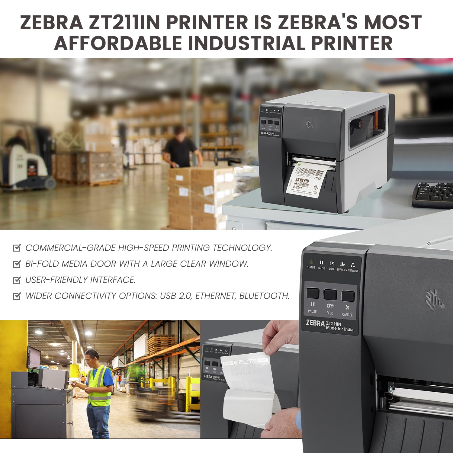 Zebra ZT211 Thermal Shipping Label Printer 4 Inches 200 DPI Heavy