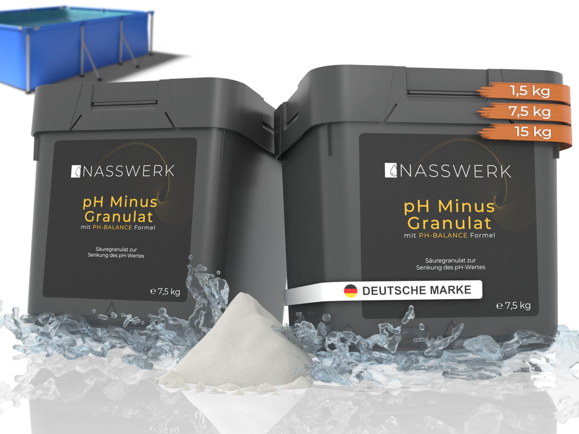 NASSWERK pH Minus Granulat 15kg | Organisches pH Senker Pool Granulat zur pH Korrektur | pH-Wert Senker Pool & Whirlpool | pH-Minus Granulat hocheffektiv | pH-Stabilisator zur pH-Regulierung pH-