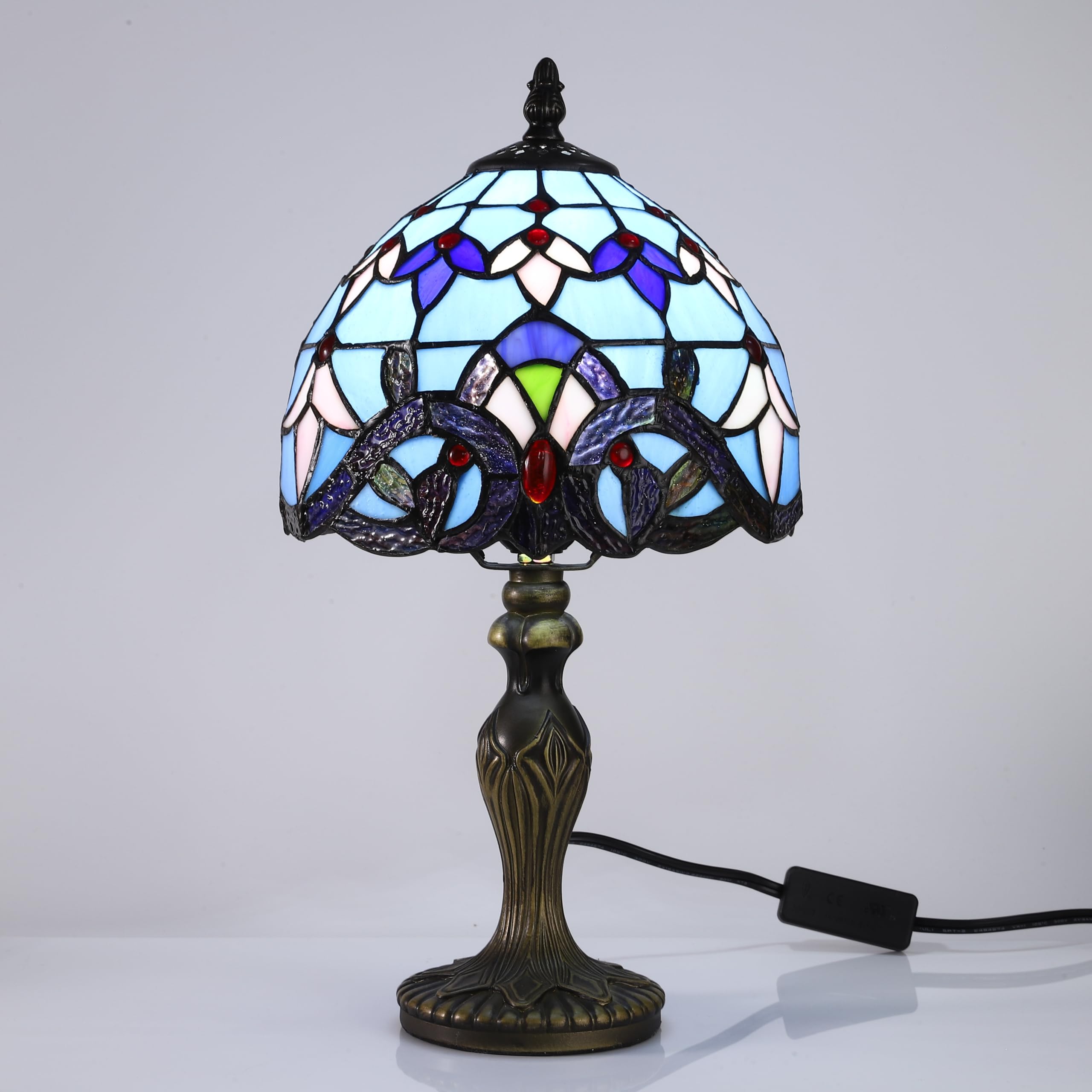 Lampada Tiffany da Tavolo con Paralume in Vetro Colorato per Soggiorno, Camera da Letto, Studio e Tavolino da Caffè