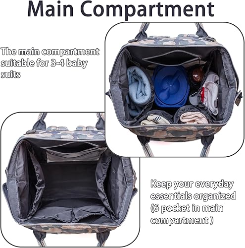 Miniatura 2 de Mochila de pañales con estampado de vaca con cochecito para mujer, bolsa de pañales de viaje impermeable para el cuidado del bebé, Camo, Moderno
