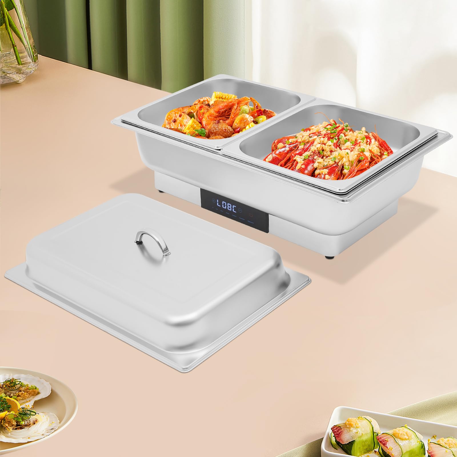 Set scaldavivande da 9 l, in acciaio inox, con touch screen e indicatore digitale della temperatura, contenitore termico elettrico da 600 W, per buffet, feste, catering