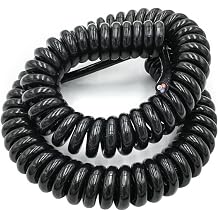 Coiled Mains Flex Curly Spring Cord, 3 Core Electric Extensible Cable 0.5mm Square 2.5 Meters 7. Black Power3 Core 24awg,Line Length 2.5meter