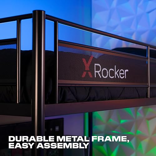 Miniatura 5 de X Rocker HQ - Cama alta para juegos, marco de metal duradero, estantería integrada, escalera segura, lados de malla de rejilla, 2112601, 78 x 61.4 x