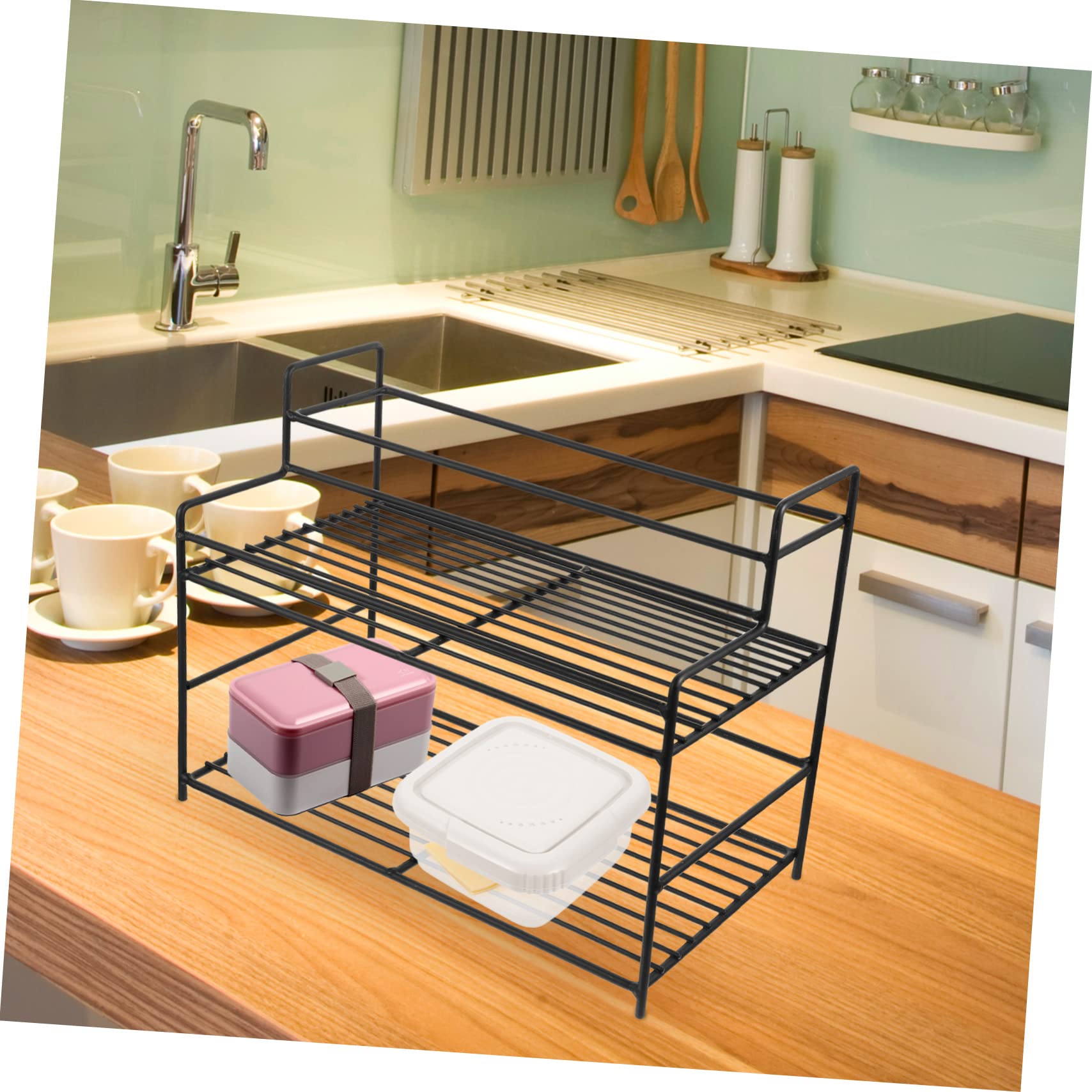 Cabilock Organisateur D'épices en Acier Inoxydable Noir à 3 Niveaux, Étagère Cuisine Compacte Grosse Capacité de Charge pour Comptoirs et Rangements Efficaces