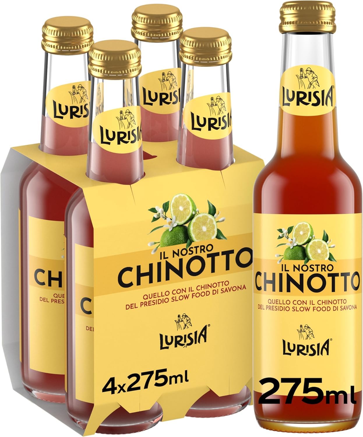 Italian Gourmet Lurisia Il Nostro Chinotto 24 x 275 ml – Boisson Gazeuse Italienne au Chinotto – Bouteilles en Verre + Italian Gourmet Polpa de Tomates 400 g