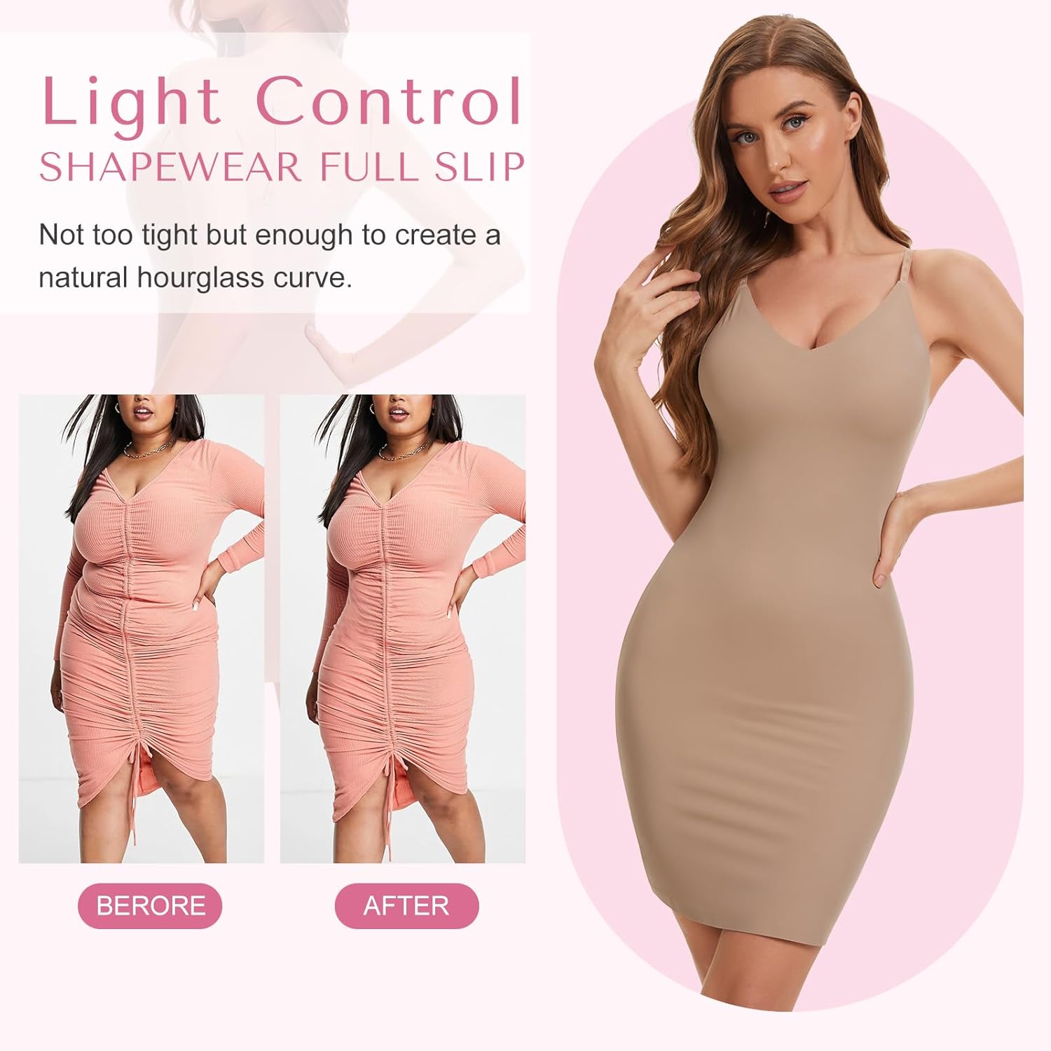 Shapewear Dress Slips for Women Under Dress Shapewear Tummy Control Full Slip V Neck Seamless Body Shaper - Image 4