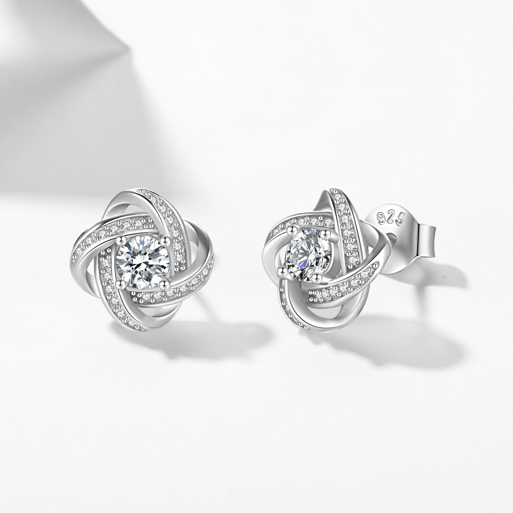 Jrêveinfini Pendientes Mujer Plata 925 Nudo del Amor con Trébol de Cuatro Hojas y Circonitas – Pendientes Pequeños Elegantes Hipoalergénicos para Regalo Madre, Novia, Amiga