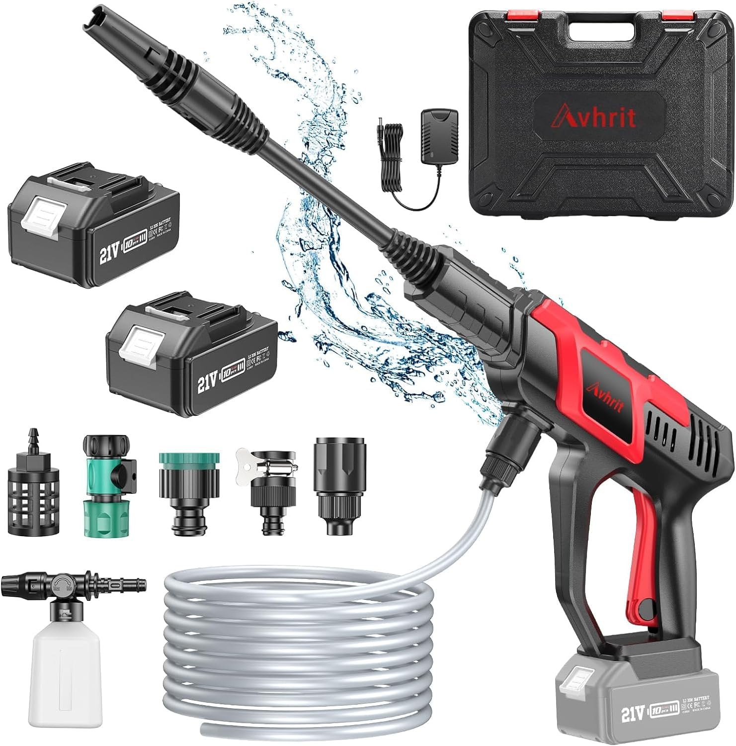 Cordless Pressure Washer – BRUSHLESS 1100 PSI Portable Cleaner with 2X 4.0Ah Batteries,3 Faucet Adapters,2 Adjustable Modes with 0-180° Nozzle,Garden Hose Connector,Car Washing Gun/Patios/Boats