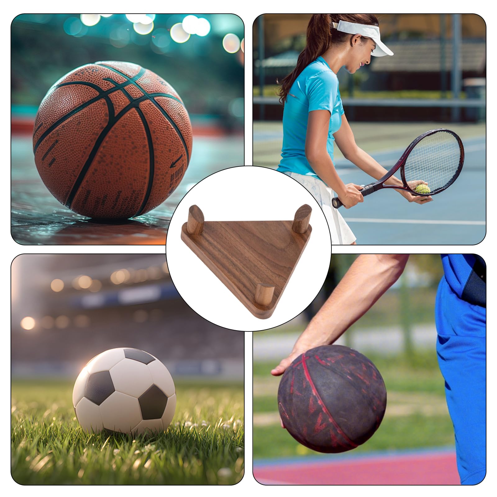Support de ballon stable en bois - Support de ballon debout pour football, basketball et rugby - Organiseur de ballon robuste pour la présentation et le rangement - 1