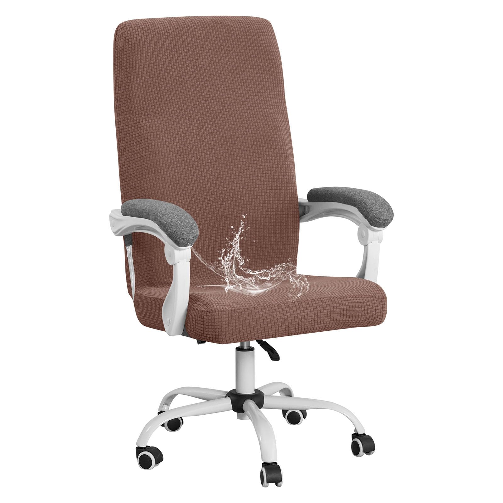YOPOIY Waterproof Office Chair Cover with Zippers, Stretch Soft Computer Desk Chair Slipcover, Universal Fit Washable Jacquard Executive Rotating Chair Protector (Coffee,one size)
