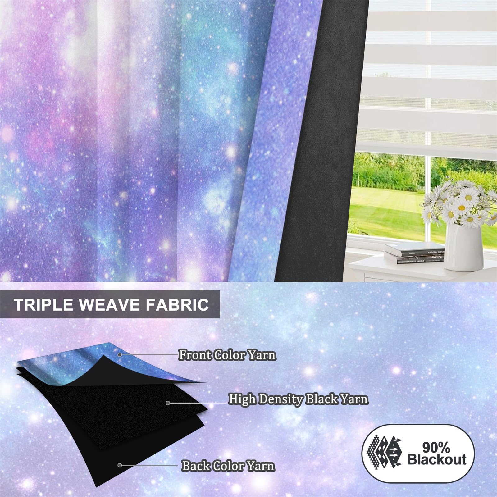 Ttincceer Galaxy Curtains for Bedroom Outer Space Purple Nebula Universe Blackout Window Drape with Grommets Thermal Insulated Starry Sky Stars Nursery Baby Room Decorative 2 Panels 117x138cm - Image 4