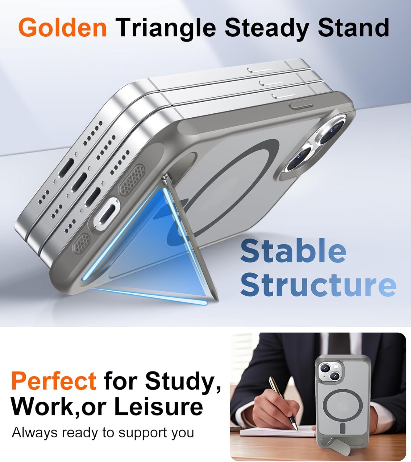 Temdan Magnetic Compatible with iPhone 14 Case/iPhone 13 Case,[Built-in Invisible Kickstand][Compatible with MagSafe][Military Grade Shockproof] Slim Translucent Matte Phone Case for iPhone 14/13 6.1" - Image 5