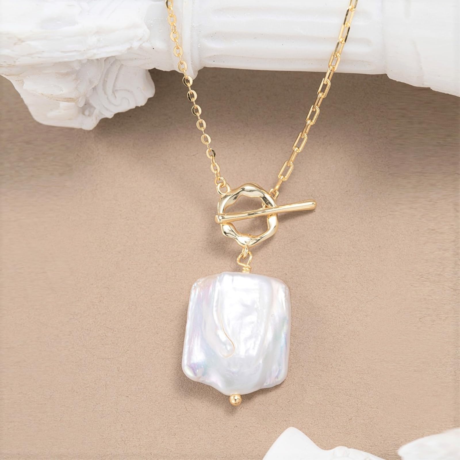 Collana STILE OT da Donna con Perle Coltivate Barocche d'Acqua Dolce, Collana Clavicola in Argento Sterling 925 Placcato in Oro 14k