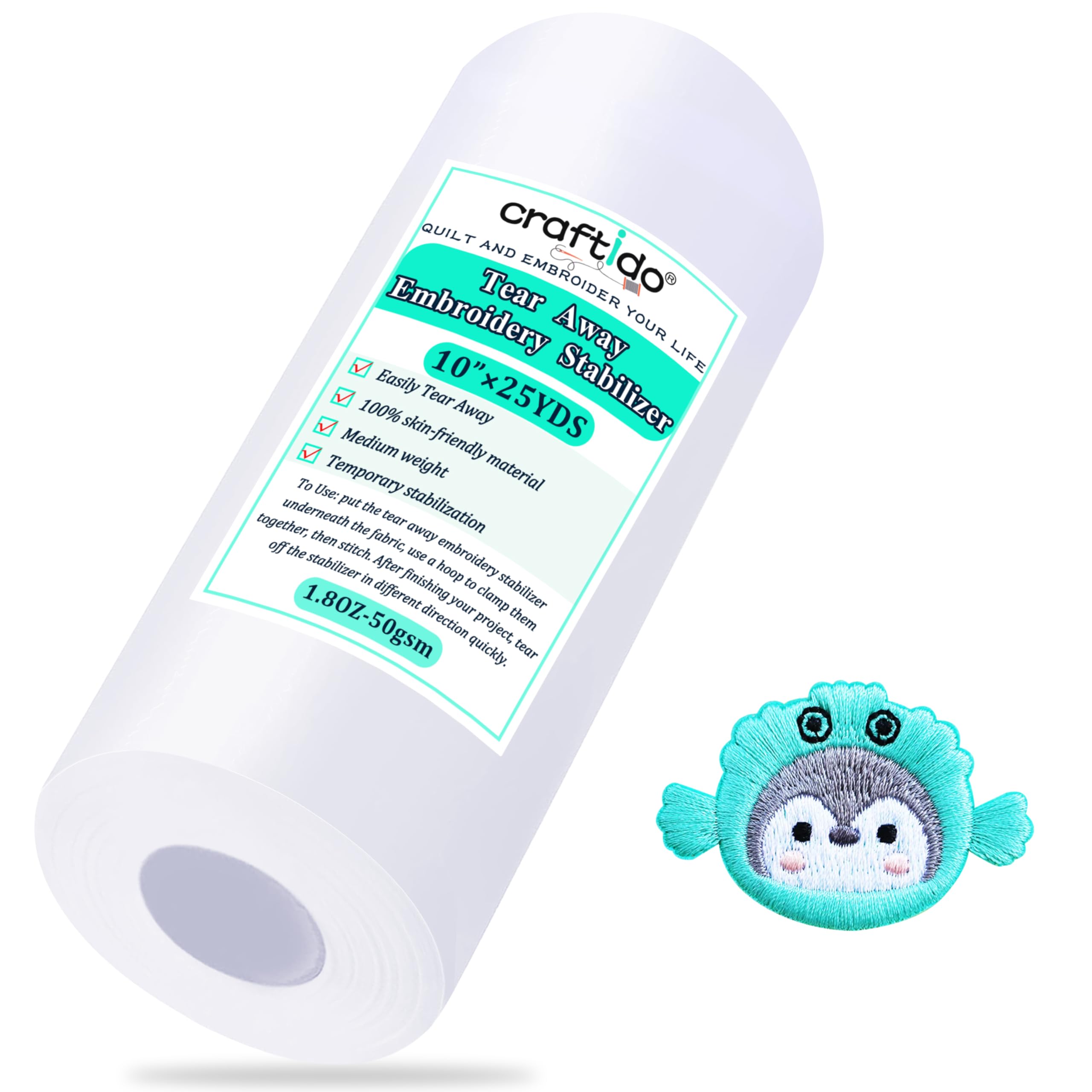 Craftido Tear Away Embroidery Stabilizer Backing 10