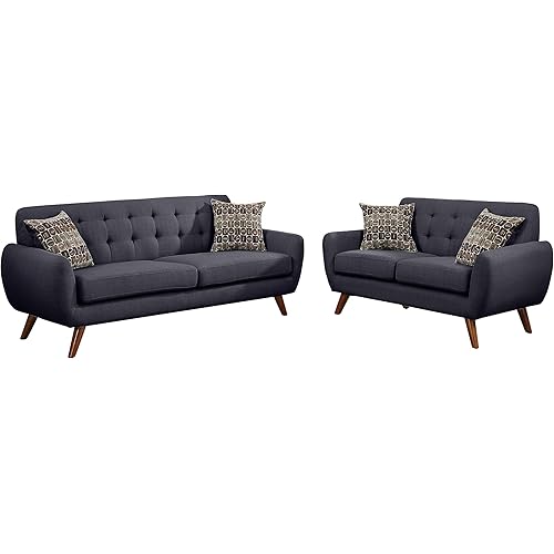 Poundex Bobkona Sonya Linen-Like 2 Piece Sofa and Loveseat Set, Ash Black