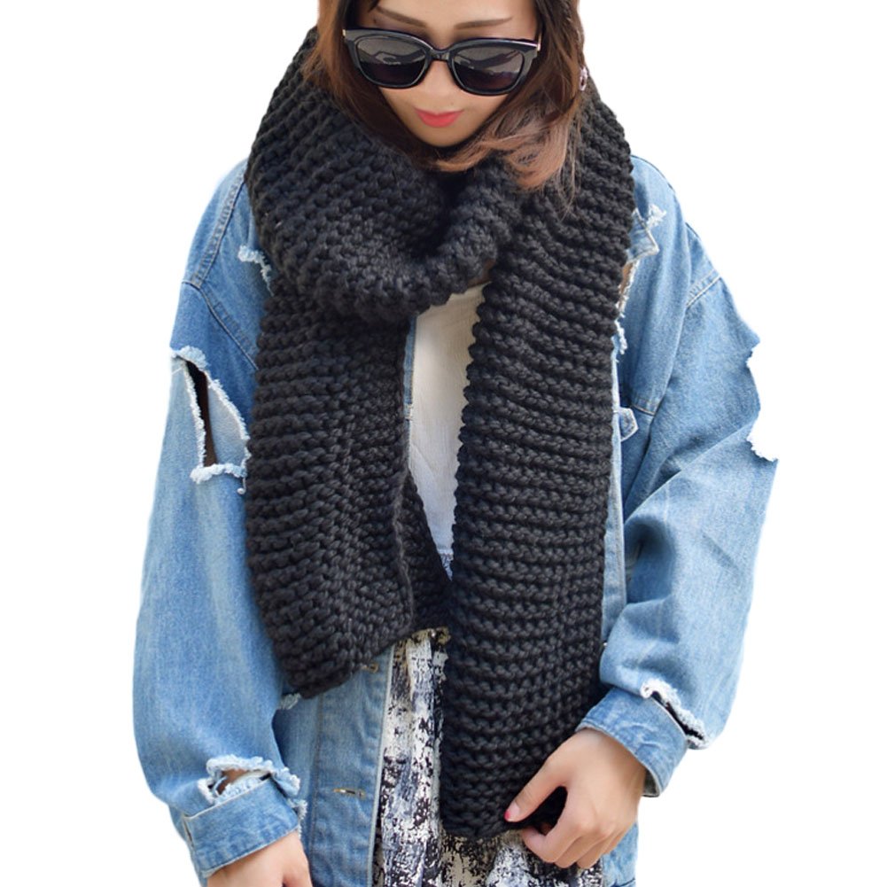 Deley Women's Black Unisex Couple Chunky Cable Woollen Knit Warm Thick Infinity Circle Scarf Large Reversible Scarves Long Wraps Shawl Gifts