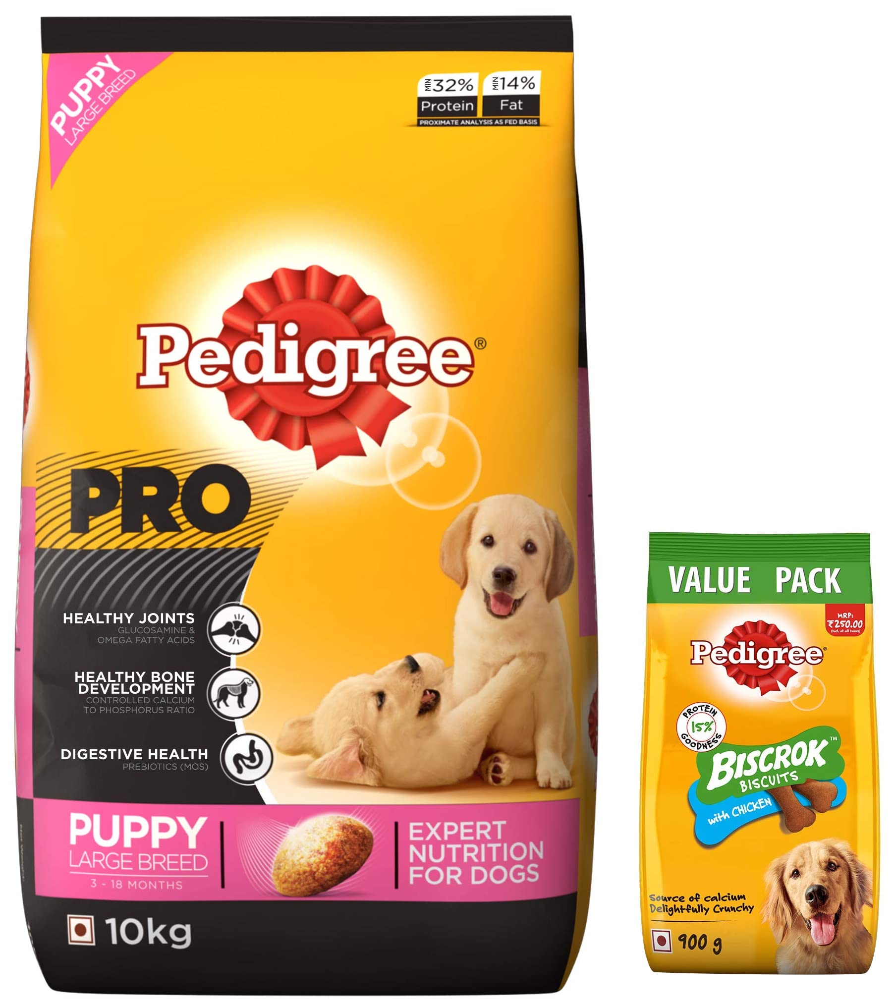 Pedigree PRO Expert Nutrition Large Breed Puppy (3-18 Months), Dry Dog Food, 10kg Pack Flavour : Chicken & All Life Stages Biscrok Dry Dog Biscuits (above 4 Months), Chicken Flavor, 900g Pack (B09VH9DLJ8) Amazon Price History, Amazon Price Tracker