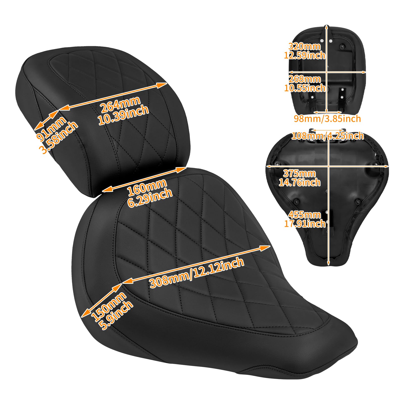 Siège passager avant conducteur et passager pour Harley Softail Fat Boy FLFB Fatboy FLFBS 114 2018 et plus récent FXBR FXBRS à partir de 2023 (coutures noires)