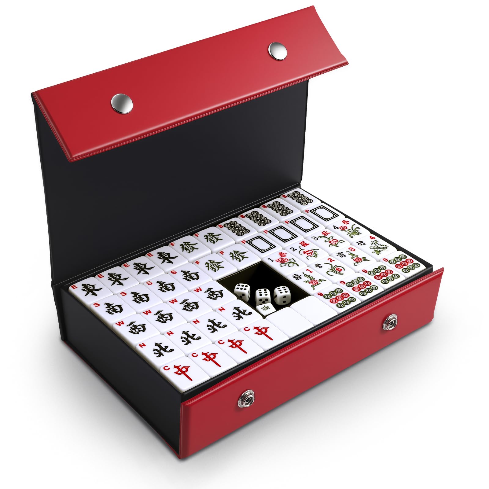 Mahjong Set, 144PCS Chinese Mahjong Tiles Set, Easy To Read Mah Jong Game, Solid Structure, Portable Medium Size with English Number for Travel Party Family Game , Ideal Board Game, 3.0x2.25x1.7cm