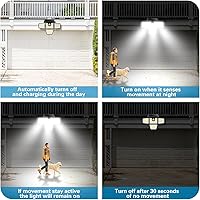 Vista 7 de AmeriTop Solar Lights Outdoor, 2 Pack 300 LED High Brightness Cordless Solar Motion Sensor Lights; 4 Adjustable Heads,320° Wide Angle Illumination
