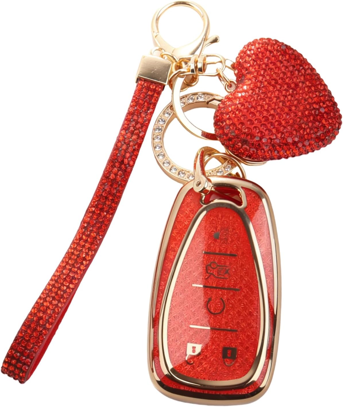 Compatible with Chevy Key Fob Cover,Keyfobs Covers with Bling Heart Keychain,Stylish Car Accessories Car Key Cover