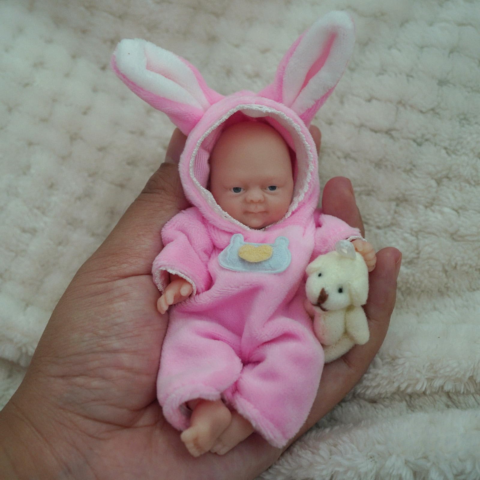 4.5" Silicone Baby Girl Kitty, Mini Reborn Baby Dolls, Tiny Silicone Baby Dolls, Mini Realistic Newborn Baby Dolls Silicone Full Body Stress Relief with Feeding Accessories