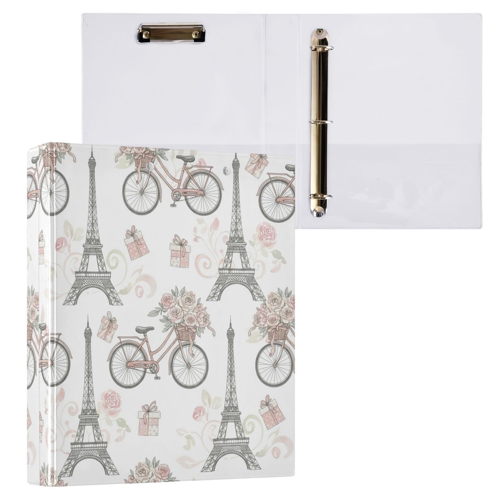 Raccoglitore a tre anelli con fiori rosa e bianco, 3,8 cm, flessibile, confezione da 2