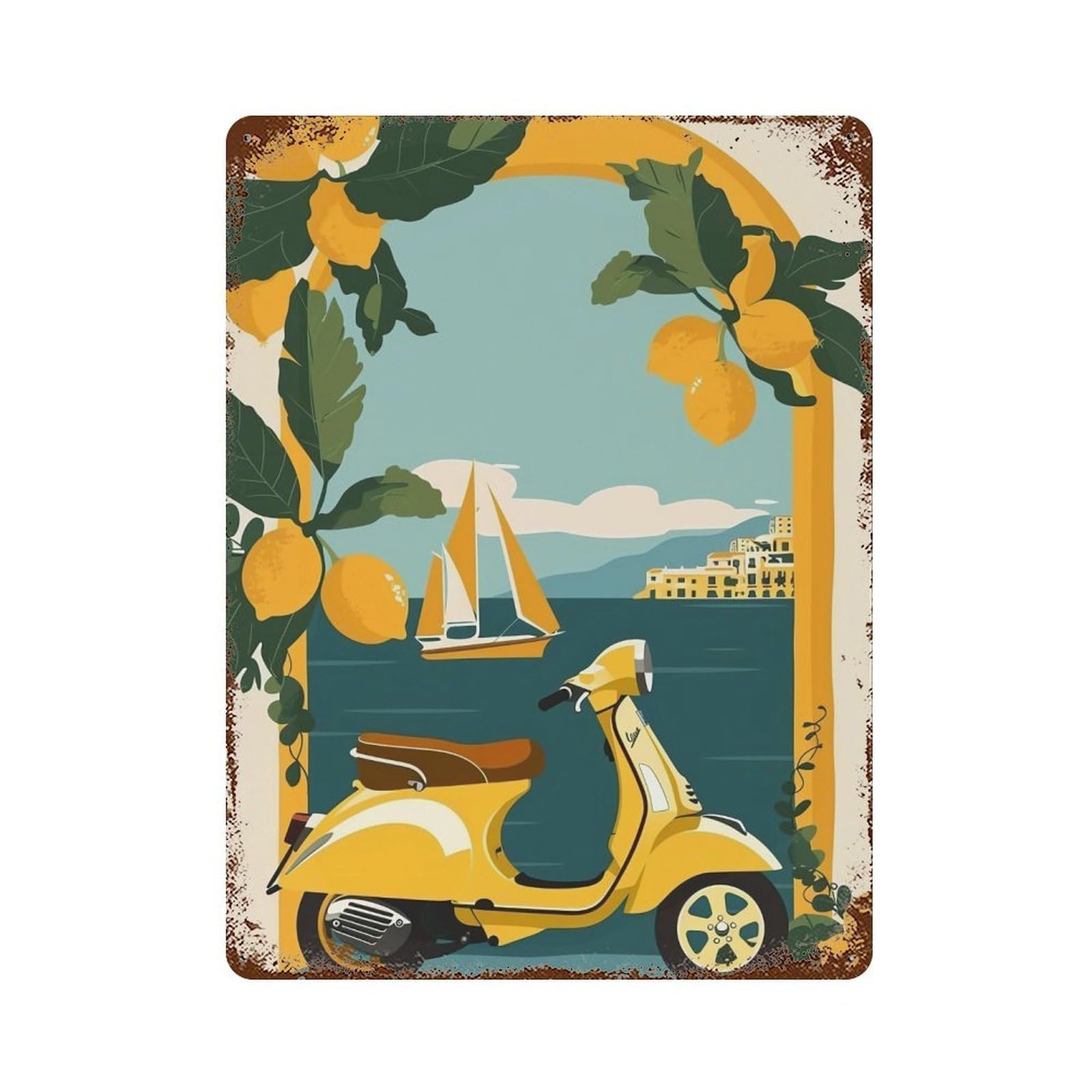 HDURYEYRYY Lemon Coast Vespa Escape 04 Wall Retro Iron Vintage Art Metal Tin Sign Poster Modern Home Cofffee Club Art Bar Shop Decor 40x30cm