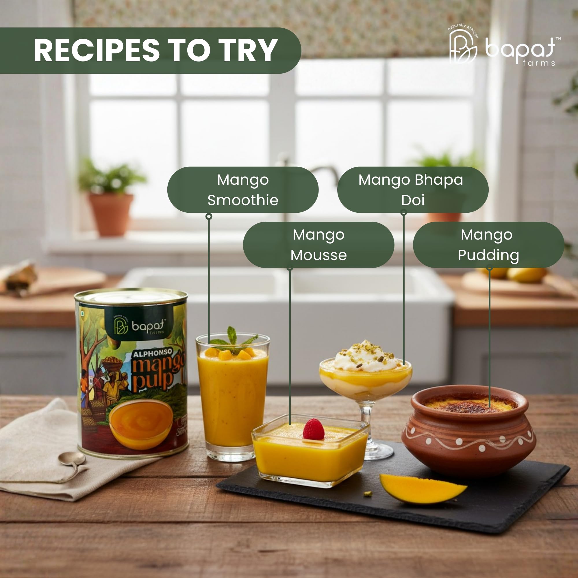 Bapat Farms Pure Alphonso Mango Pulp (Hapus), Authentic Konkan Origin, Rich & Creamy Aamras, Sweetened, 450g Tin 4