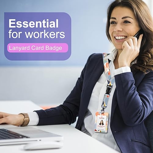 Miniatura 7 de Soporte para tarjetas de identificación con cordón y clip retráctil para carretes de insignias, tarjeta de arte abstracto bohemio, etiqueta de