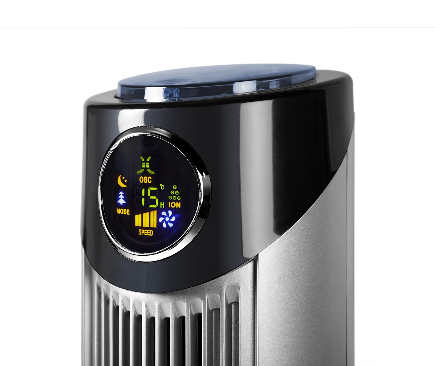 Orbegozo TWM 1009 - Ventilatore a torre con telecomando, ionico, 60 W, con 3 opzioni di velocità e oscillazione, vassoio per essenze, pannello frontale a LED, nero