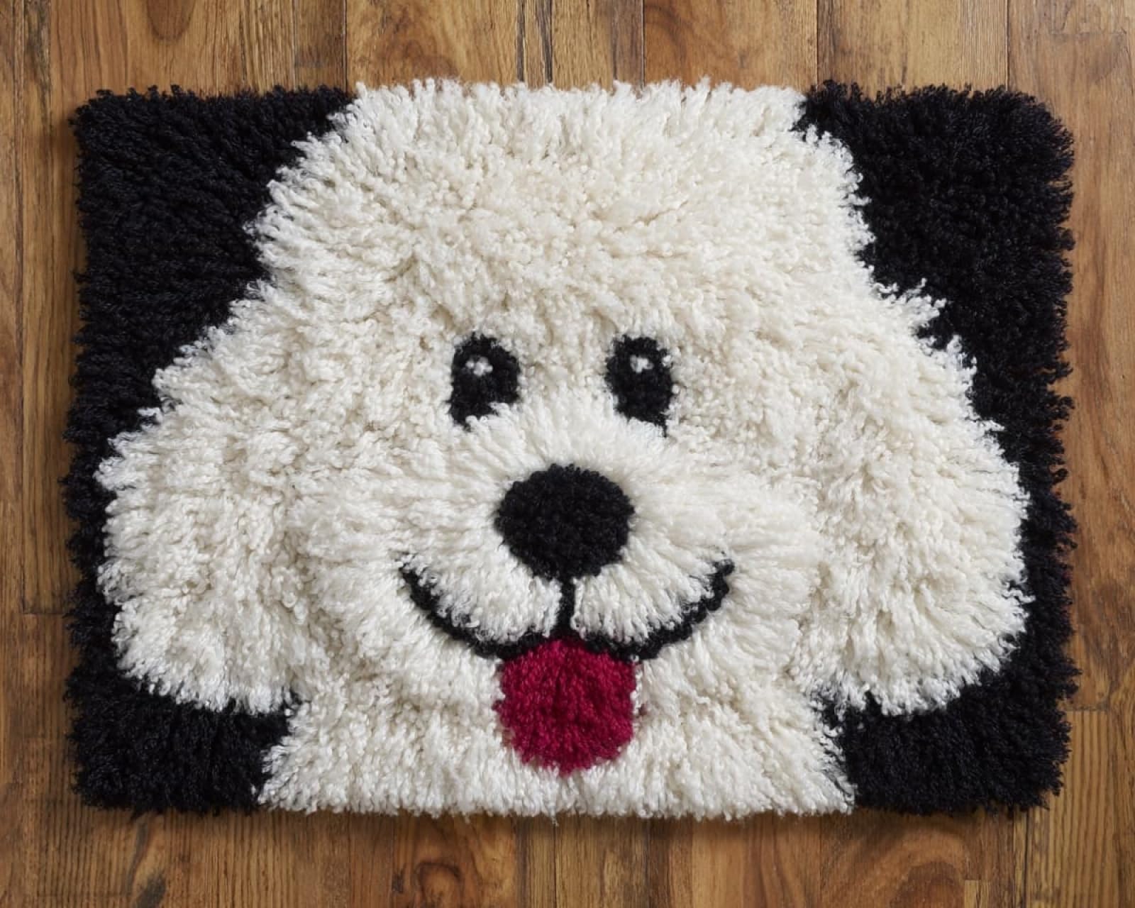Wallphantom DIY Latch Hook Rug Kits for Adults,Happy Poodle,Tapestry Pre-Printed Patterns Carpet Needlework Crochet Yarns Latch Hooking Mat Cushion for Home Decor,80x160cm