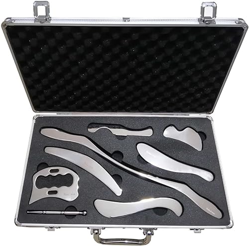 Robulove Juego de 8 herramientas de masaje de raspado Gua Sha de acero inoxidable, herramientas IASTM, gran herramienta de movilización de tejidos