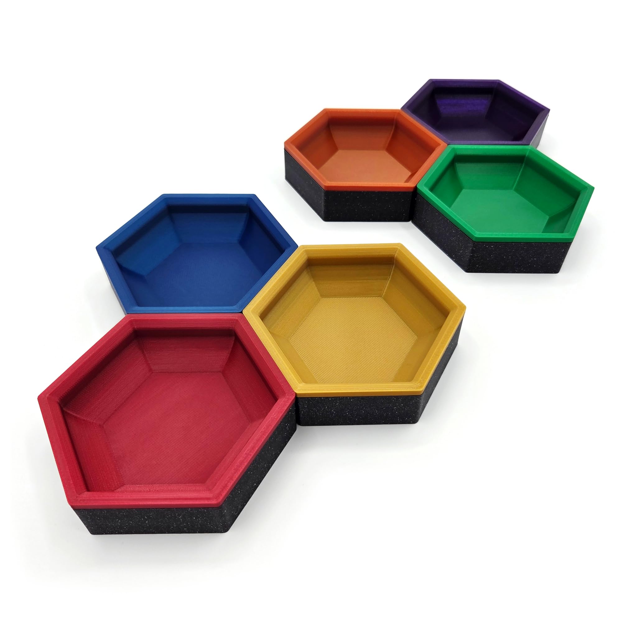 Cuencos Magnéticos Hexagonales – Organizadores Modulares Personalizables para Juegos de Mesa (Set de 4 Piezas - Acabado Silk)