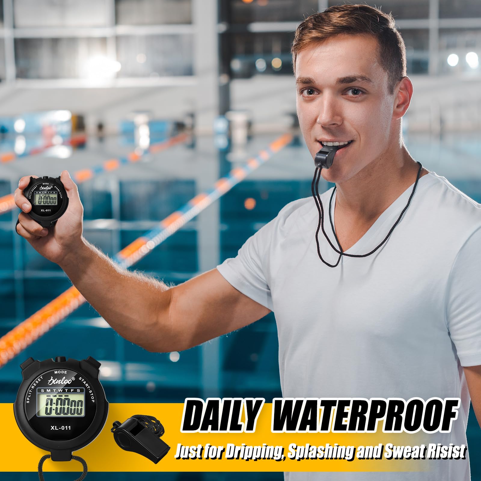 Simgoing 48 pz cronometro digitale in plastica fischietto bulk per allenatori sportivi arbitro orologio impermeabile orologio timer fischietto con cordino multifunzione elettronico fitness data
