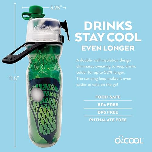 Miniatura 5 de O2COOL Mist 'N Sip - Botella de agua 2 en 1 con función de niebla y sorbo con boquilla superior sin fugas (lacrosse)
