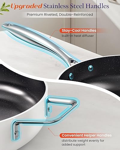 Miniatura 7 de Nuwave Essential Series - Juego de utensilios de cocina de cerámica de 5 piezas, sin PFAS, revestimiento azul Duralon G11, juego de ollas y sartenes