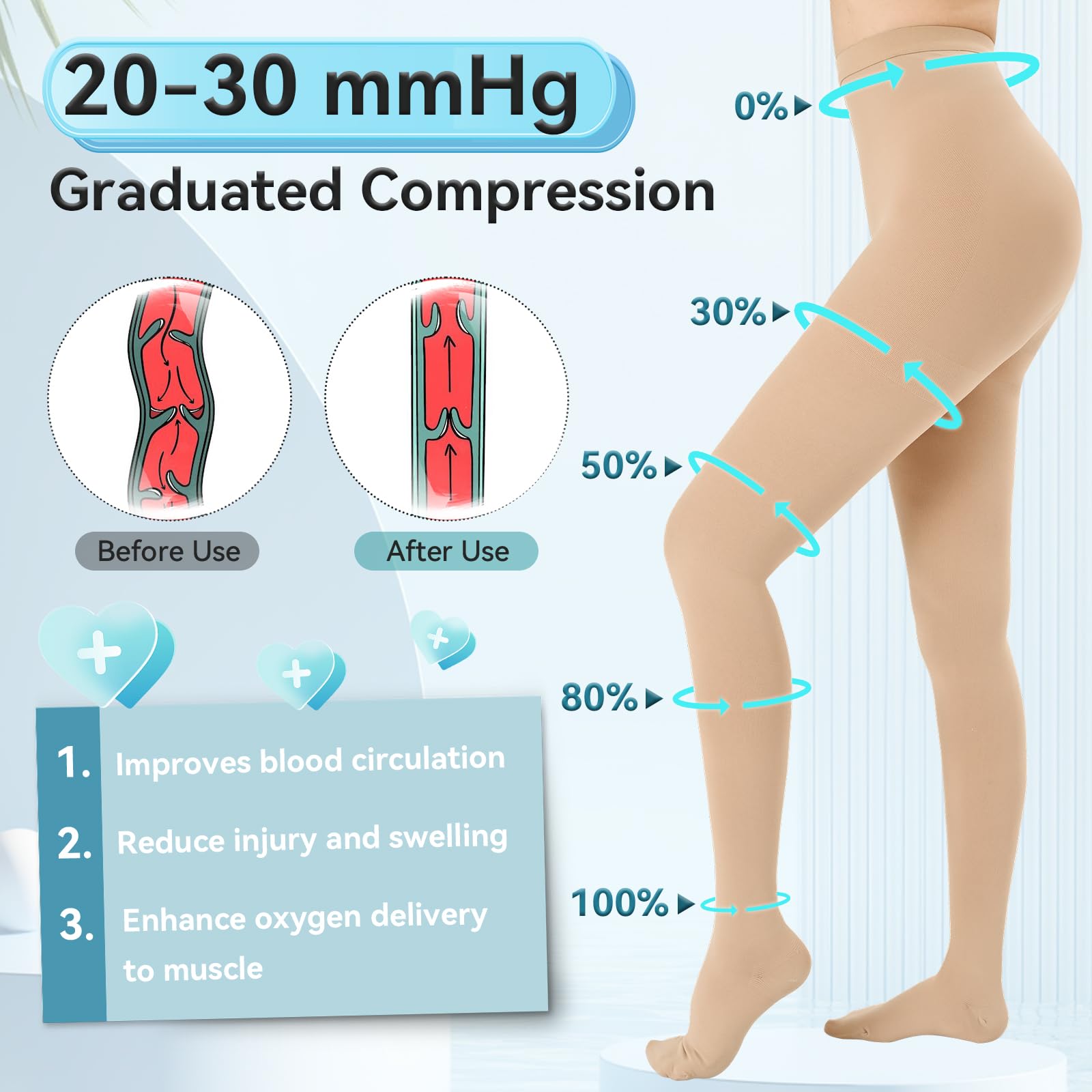 Medias de compresión para mujeres y hombres, medias de compresión médica, 15-20 mmHg graduadas de compresión, Beige, X-Large
