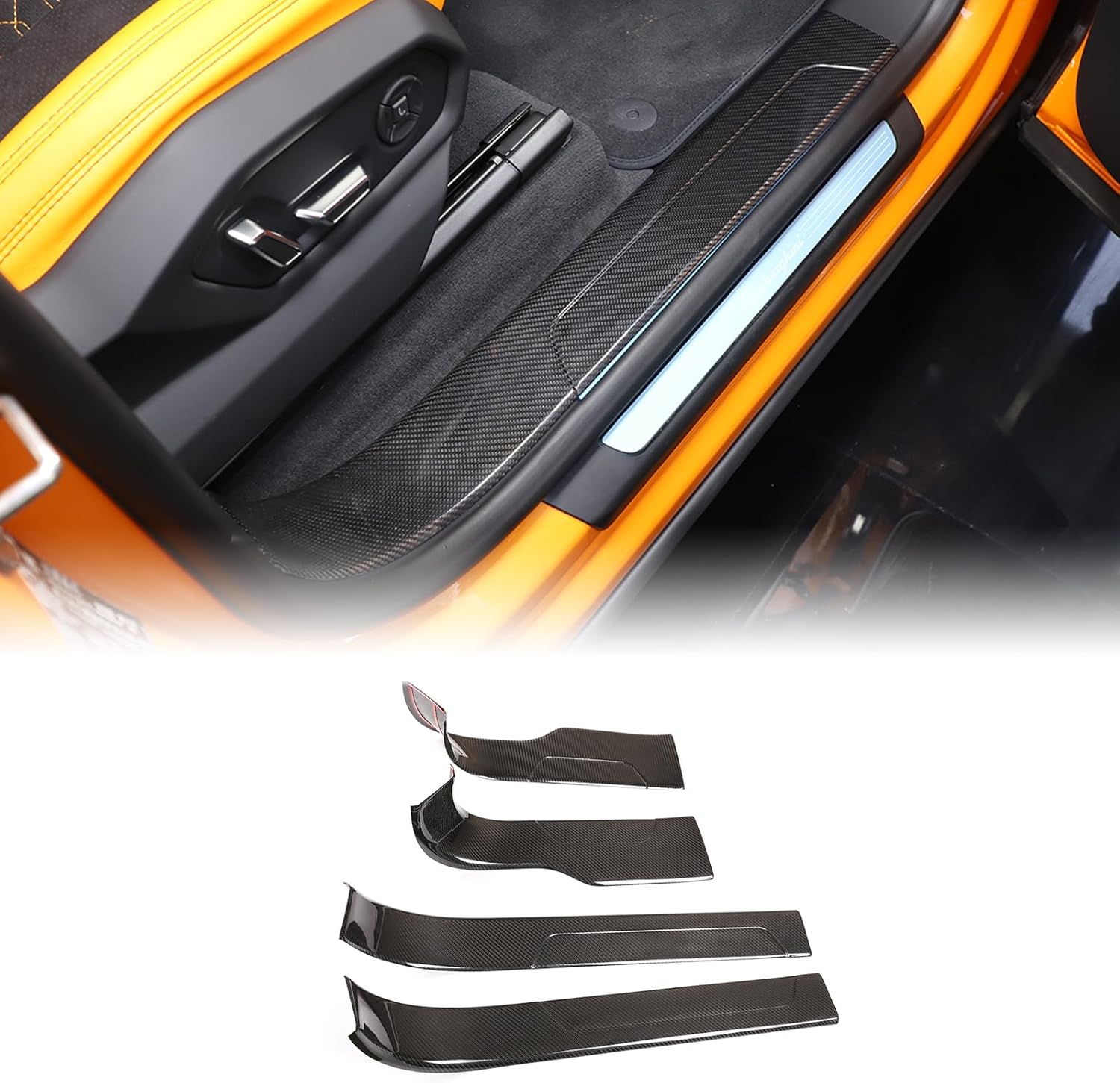 Car Door Sill Plate Protectors Compatible with Lamborghini Urus 2018-2023/Urus SE,Real Carbon Fiber Door Entry Guard Door Sill Scuff Plate Protector Accessories (Carbon Fiber Pattern)