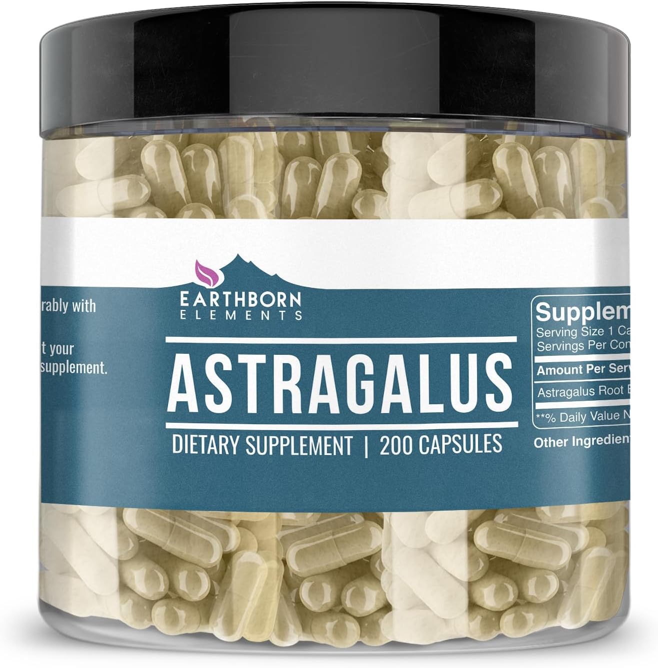 Earthborn Elements Astragalus Extract 200 Capsules, Pure & Undiluted, No Additives