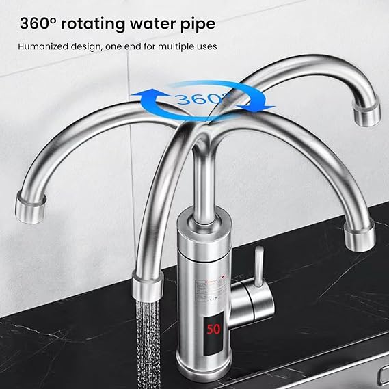 Instant Hot Water Tap, 3000W Electric Water Heater Tap with Digital Display, 360° Rotatable, Stainless Steel Fast Heater Faucet, Cold Hot Mixer Faucet for Kitchen Bathroom