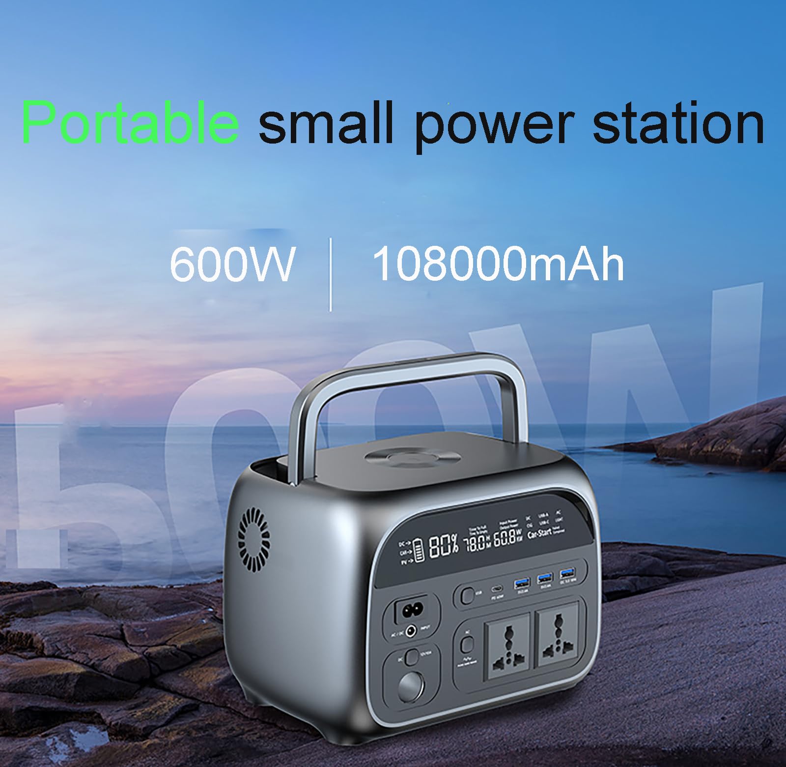 Centrale électrique Portable, Prises Secteur 600 W, générateur Solaire, Batterie de Secours pour Camping en Plein air, Voyage, Panne de Courant d'urgence