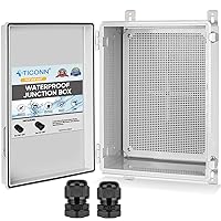 Vista 9 de TICONN - Caja de conexiones eléctricas impermeable IP67, recinto de plástico ABS con tapa con bisagras, con placa de montaje, soportes de pared