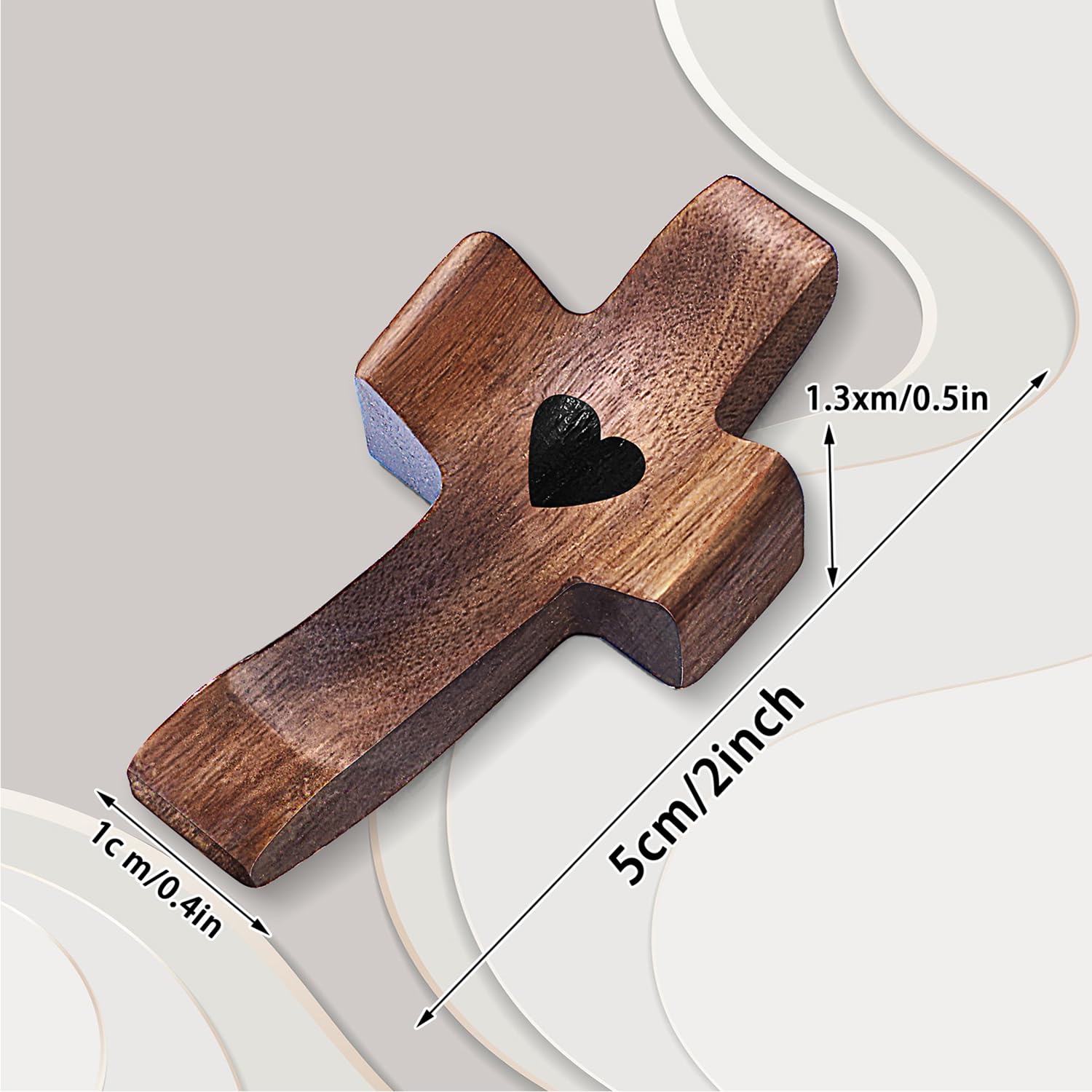 MASISDAOZ Wooden Cross Fidget, 3Pcs Walnut Pocket Crosses - Cross My Heart, Small Pocket Crosses for Anxiety Relief & Prayer, Encouragement Christian Gift for Adults/Kids