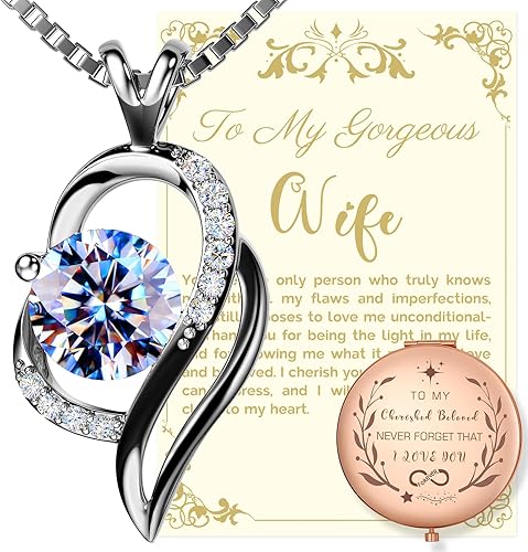 Lumirra Collar de diamante de moissanita de 1 quilate para mujer con espejo compacto de oro rosa y tarjeta de mensaje, regalos románticos de