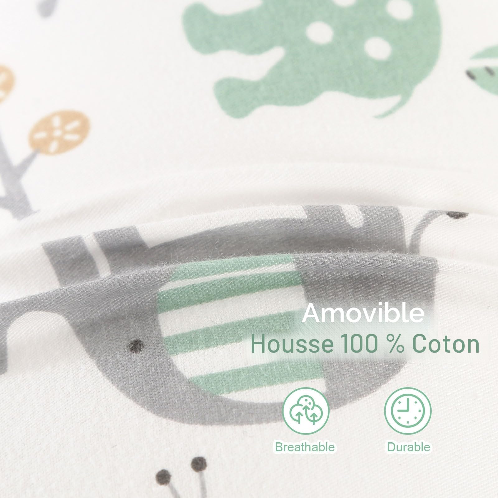 Coussin d'allaitement, Essentiels d'allaitement Ergonomiques pour le Biberon et L'Allaitement, Rembourrage en Fibres et Housse Amovible en Coton 100% Biologique, Lavable en Machine (Parc Animalier)