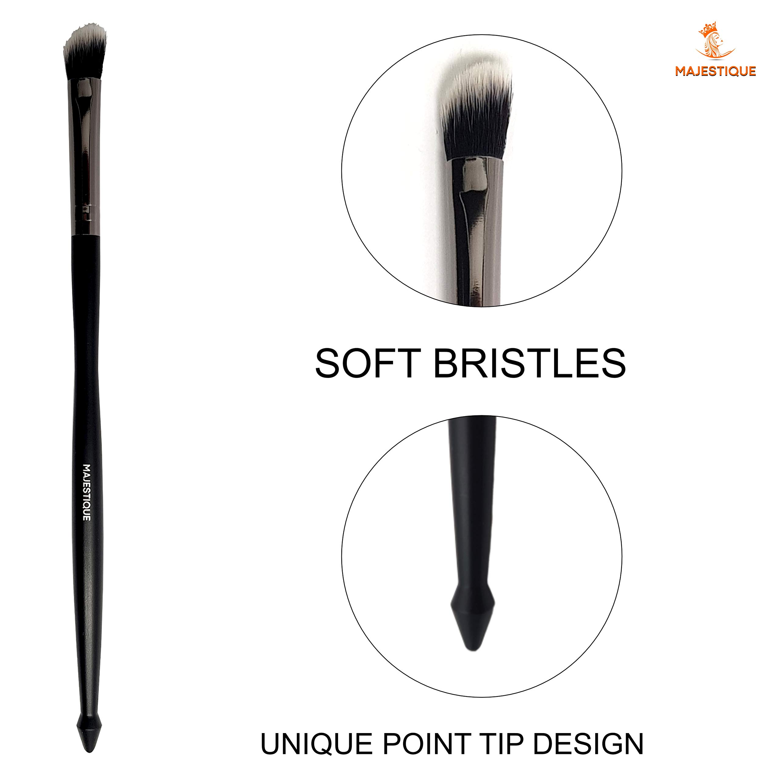 MAJESTIQUE Majestique, set di pennelli da trucco con manico nero, pennello per cipria, pennello per fard, pennello angolato, pennello per contouring, kit di pennelli da trucco nero argento (confezione