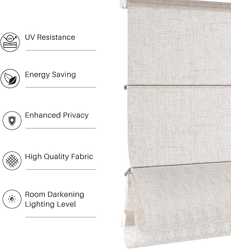 Miniatura 5 de Persianas romanas para ventanas, filtran la luz y bloquean el calor, persianas para el hogar, sala de estar, puerta, dormitorio, textura de lino, 45