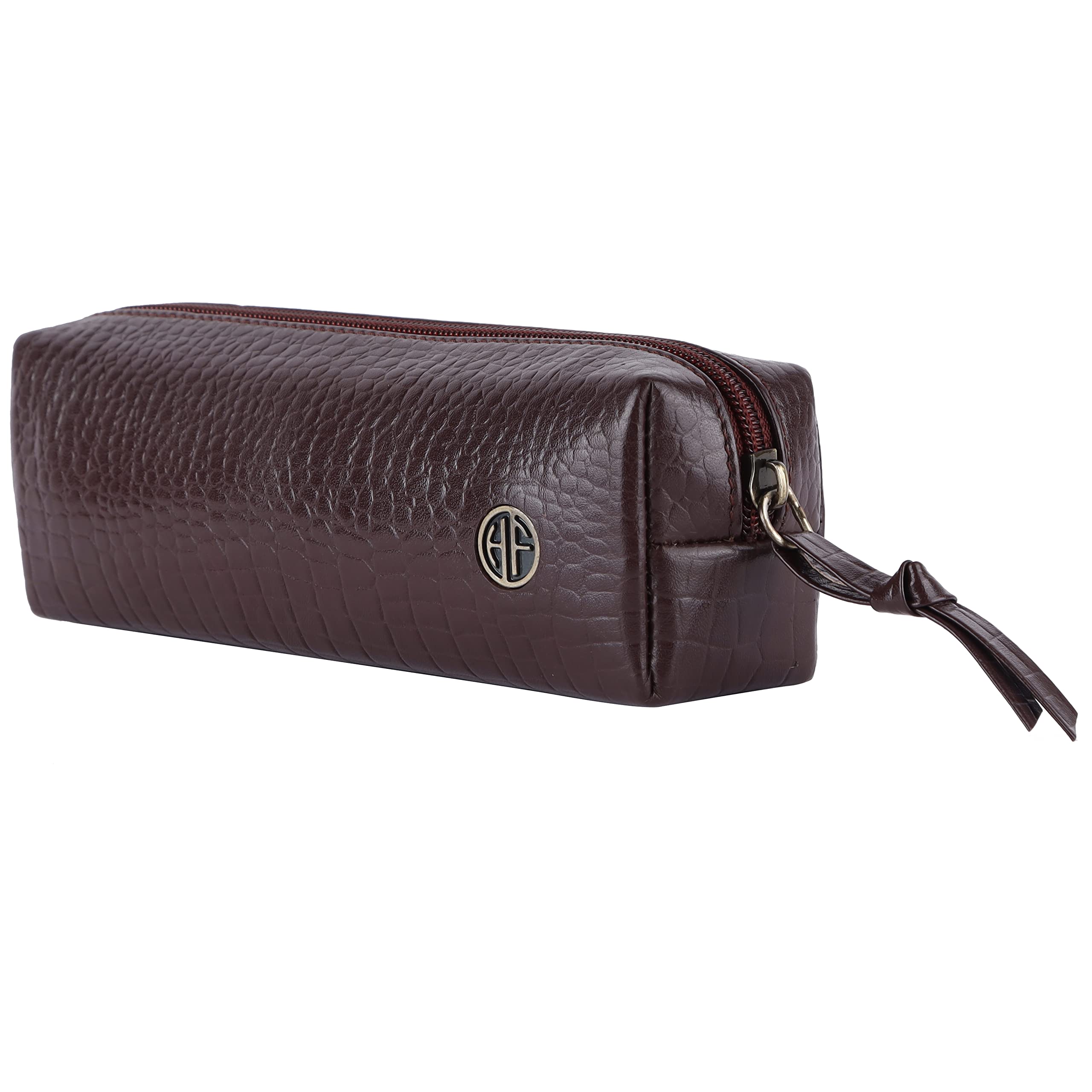 HAMMONDS FLYCATCHER Leather Utility Pouch - Multi-Use Genuine Leather Pencil Case, Cosmetic, Stationery, Coin & Makeup Brush Pouch for Women & Men - School & Office Organizer - Croc Redwood